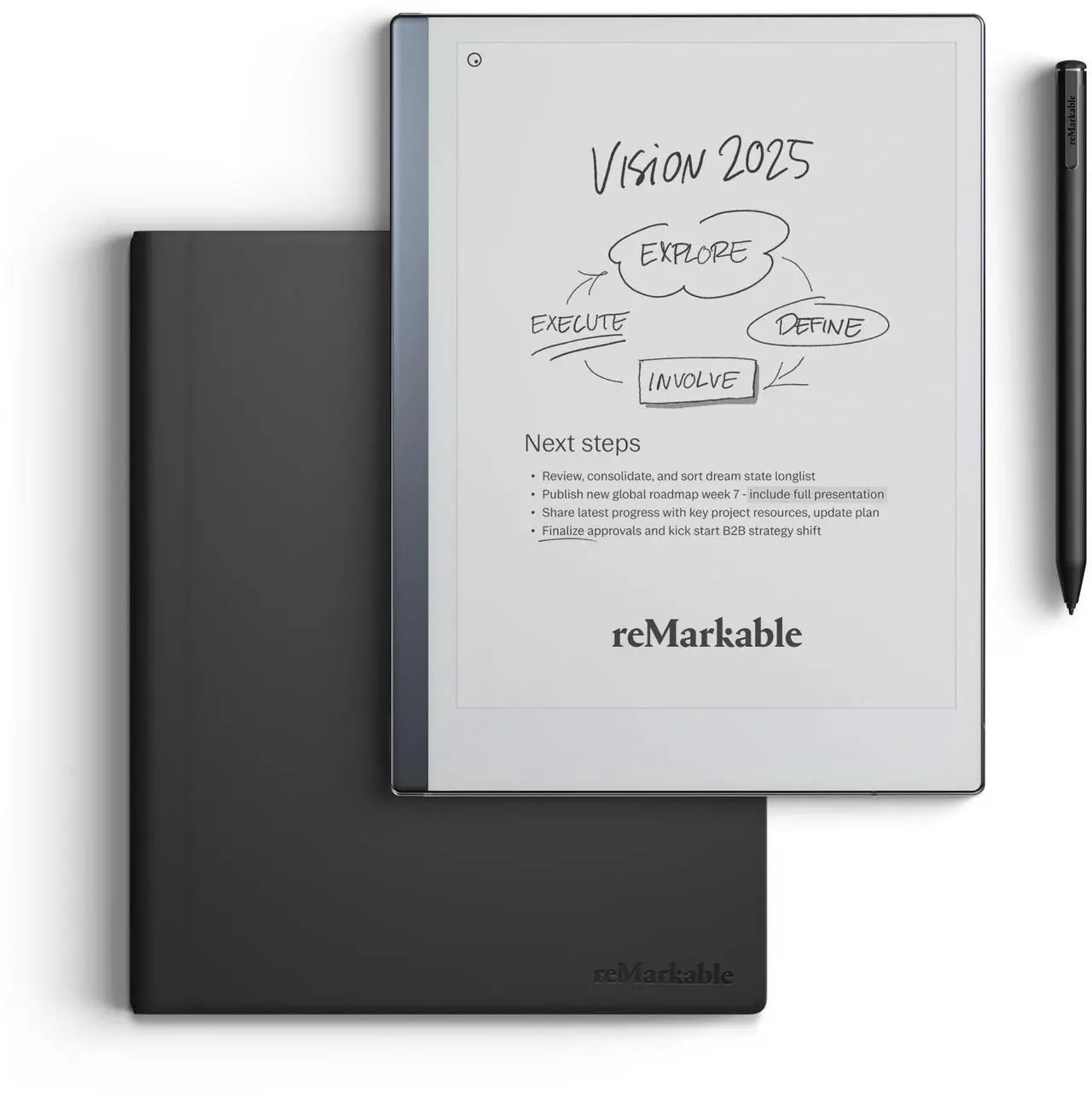 Main image of reMarkable 2 Bundle - Leather Folio | 10.3'' reMarkable 2 Paper Tablet, Marker Plus Pen with Built-in Eraser and Book Folio Case in Black Premium Leather