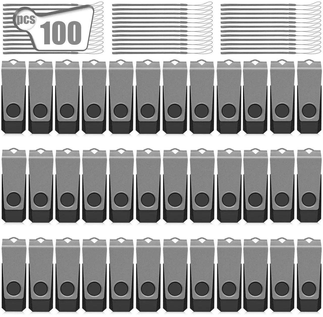 Main image of AGECASH 2GB Bulk Flash Drive 100 Pack Fat USB Flash Drives Bulk 2 GB USB 2.0 Memory Stick Thumb Drive 100Pack with Lanyards Swivel Jump Drives Multipack for Data Stroage and Backup, Grey 2GB