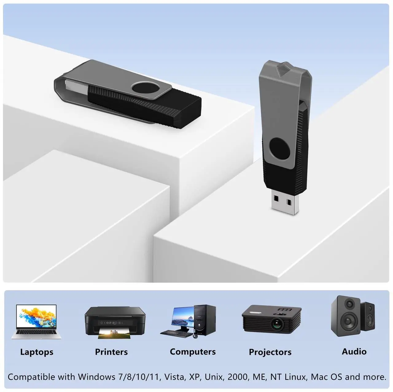 Alt view image 4 of 5 - AGECASH 2GB Bulk Flash Drive 100 Pack Fat USB Flash Drives Bulk 2 GB USB 2.0 Memory Stick Thumb Drive 100Pack with Lanyards Swivel Jump Drives Multipack for Data Stroage and Backup, Grey 2GB
