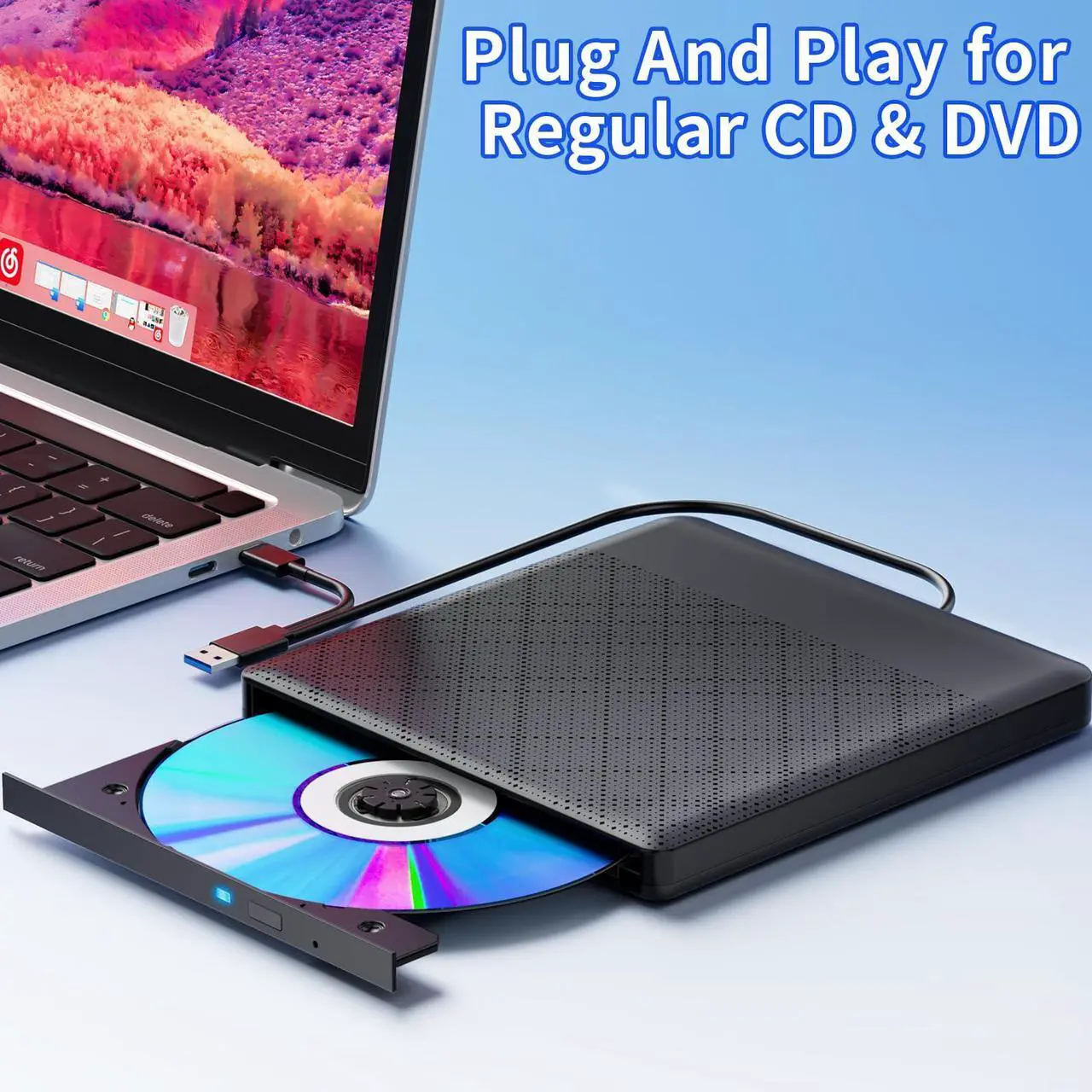 Alt view image 5 of 5 - External Compatible with Bluray Drives Read/Write Portable Compatible with Blu ray Burner USB 3.0 Type-C/Windows 7-11 Mac OS Laptop Compatible with Read BD DVD CD for pc best dvd drive(black)