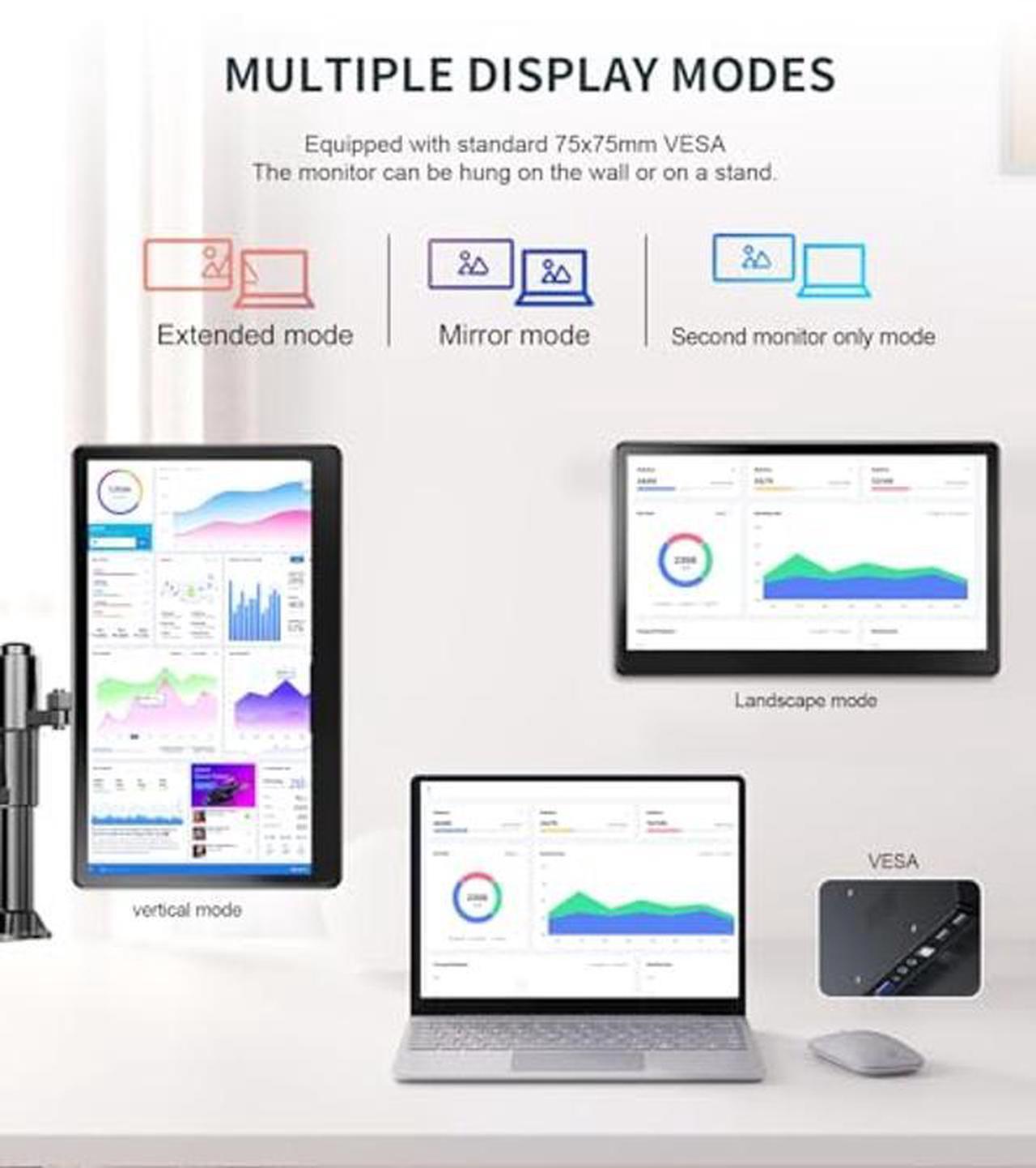 Alt view image 5 of 5 - NLIEOPDA Touchscreen Monitor 15.6 inch, FHD 1920x1080 IPS Screen Laptop Touch Monitor HDMI VGA DVI Touch Display Support VESA Mount Compatible with Laptops PC Mini PC PS5/4 Xbox