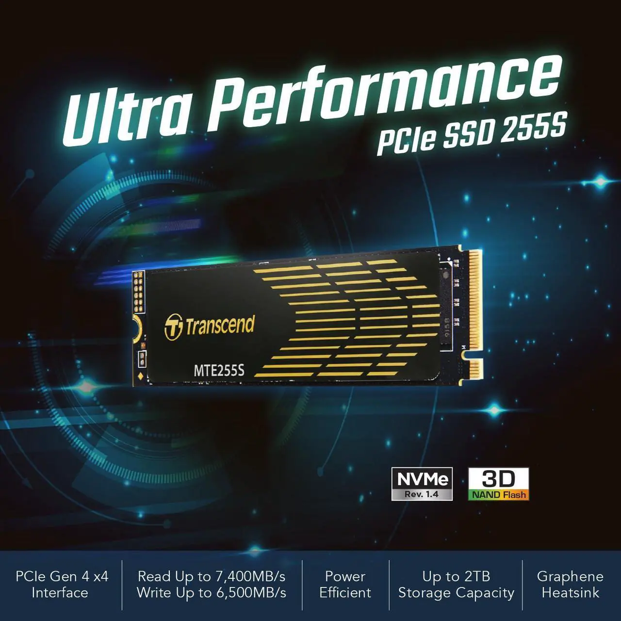 Alt view image 3 of 5 - Transcend 1TB M.2 2280 SSD with Heatsink, Up to 7,400MB/s for PS5, Desktops, Laptops, PCIe 4.0 NVMe Gen4x4 Internal SSD, 3D TLC NAND, High-Speed Solid State Drive, Ideal for Gaming, Professional Use