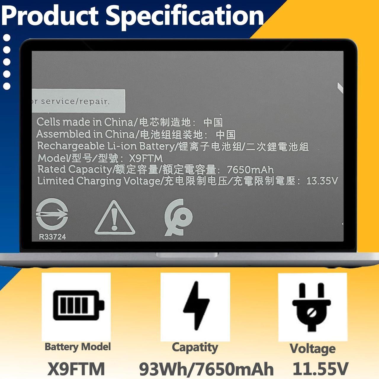 Alt view image 2 of 5 - TAVZENL X9FTM 93Wh Battery Replacement for Dell Precision 7680 7770 7780 7670 Series 0X26RT 05JMD8 0X9FTM RCVVT 0NWDC0 965V4 0965V4 5JMD8 11.55V 7650mAh