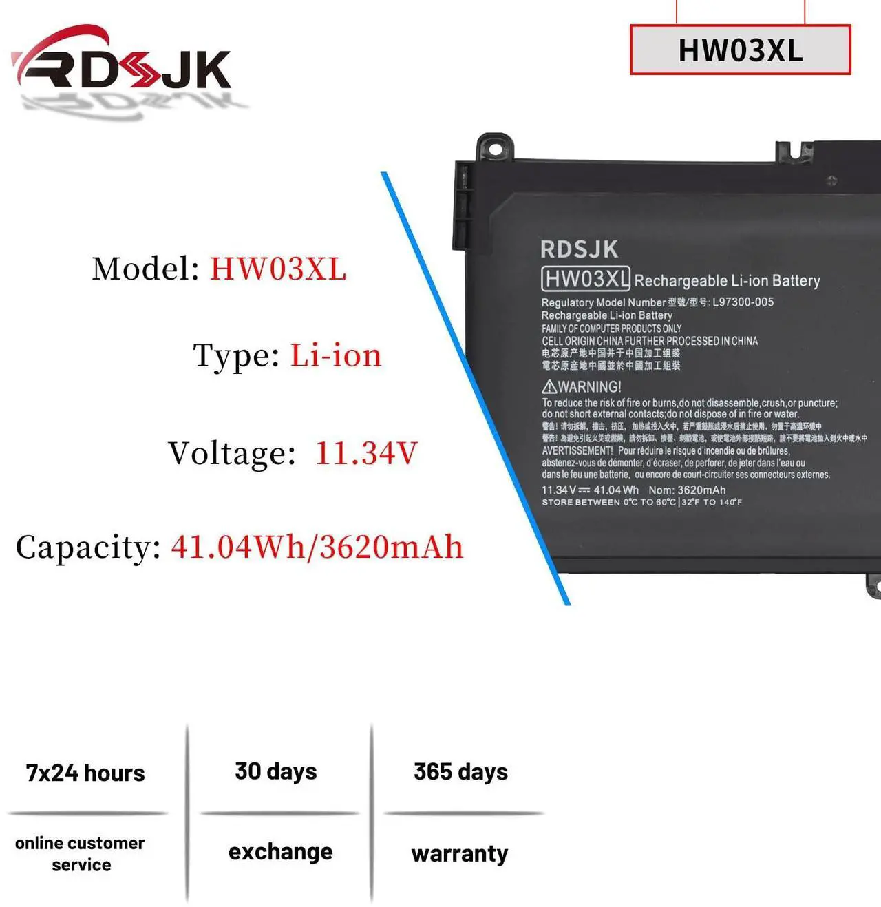 Alt view image 2 of 5 - HW03XL HW03 Laptop Battery for HP Pavilion 15-EG 15-EH 15T-EG 15Z-EH 17-CN 17-CP 17S-CU 17T-CN 17Z-CP 15-eg0010nr 15-eg0xxx 15-eh0000ns 17-cn0xxx 17-cn0010nr 17-cp1797nr 17-cp0011ds HSTNN-IB90 41.04Wh