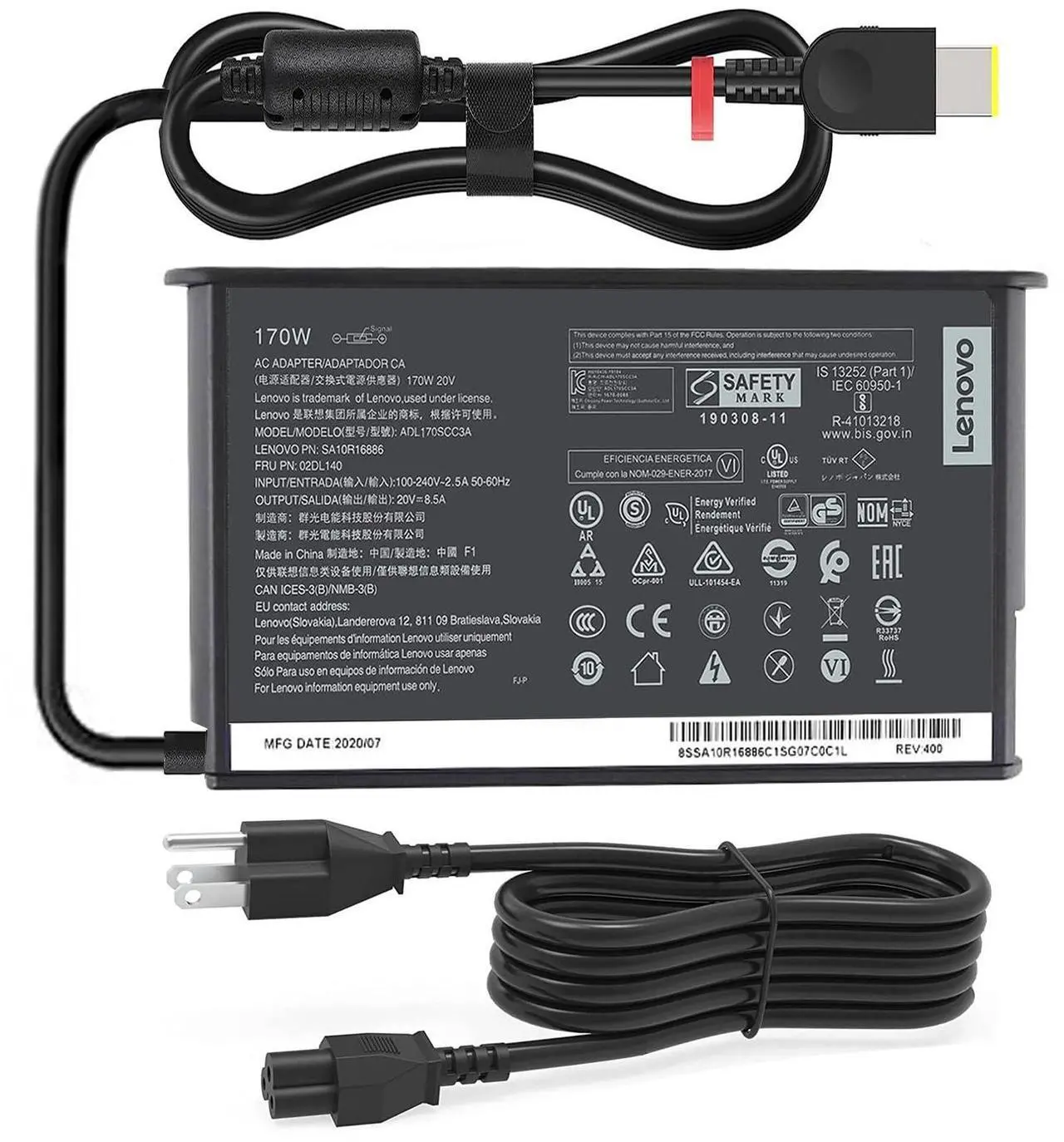 Main image of 170W 20V 8.5A AC Adapter Charger fit for Lenovo Thinkpad E440 E450 E555 P50 P51 P70 W540 W541 Yoga 15 45N0487 4X20E50574 ADL170NLC2A ADL170NDC3A Laptop Power Supply Adapter