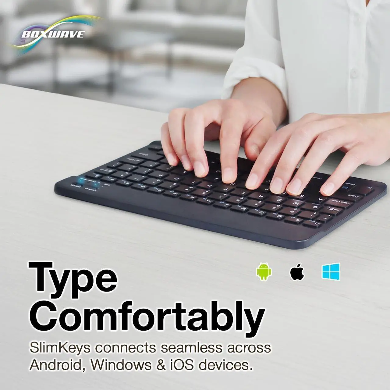 Alt view image 3 of 5 - BoxWave Keyboard Compatible with Dell Latitude 7212 Rugged Extreme Tablet - SlimKeys Bluetooth Keyboard, Portable Thin with Chiclet-Style Keys - Jet Black