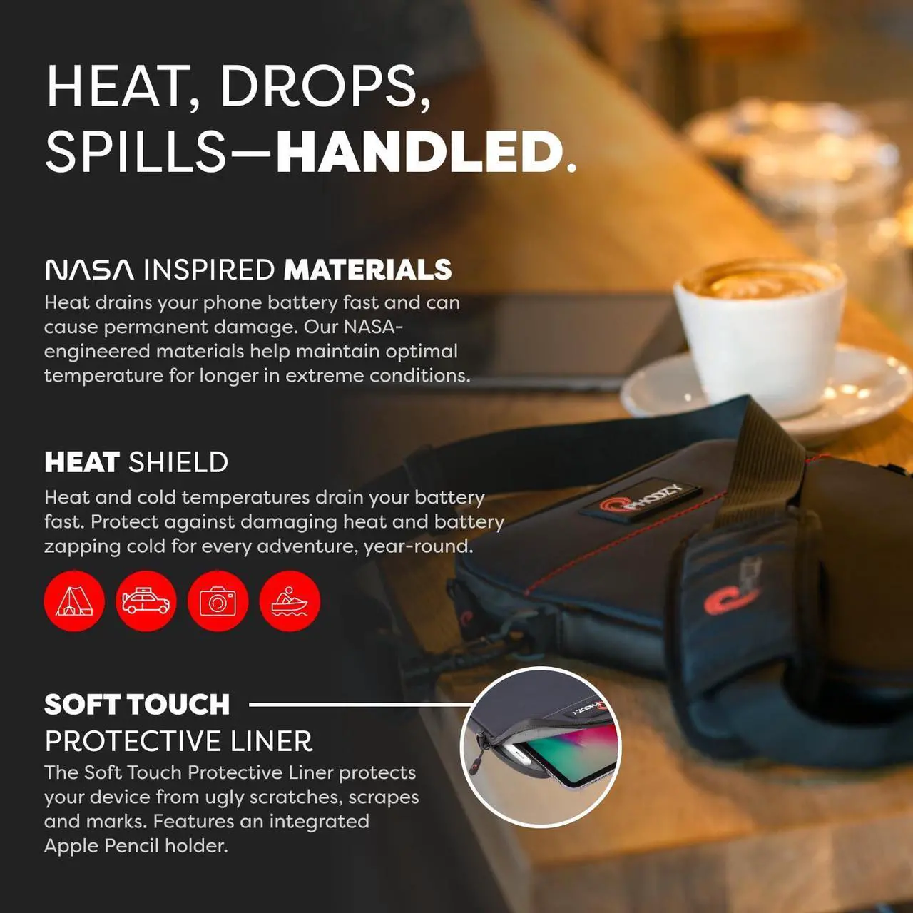 Alt view image 3 of 5 - PHOOZY Insulated Thermal Sleeve for Laptops, iPads, MacBooks & Similar Sized Tablets or Laptops up to 11" - Patented NASA Thermal Technology Extends Battery Life in The Cold (Cosmic Black)