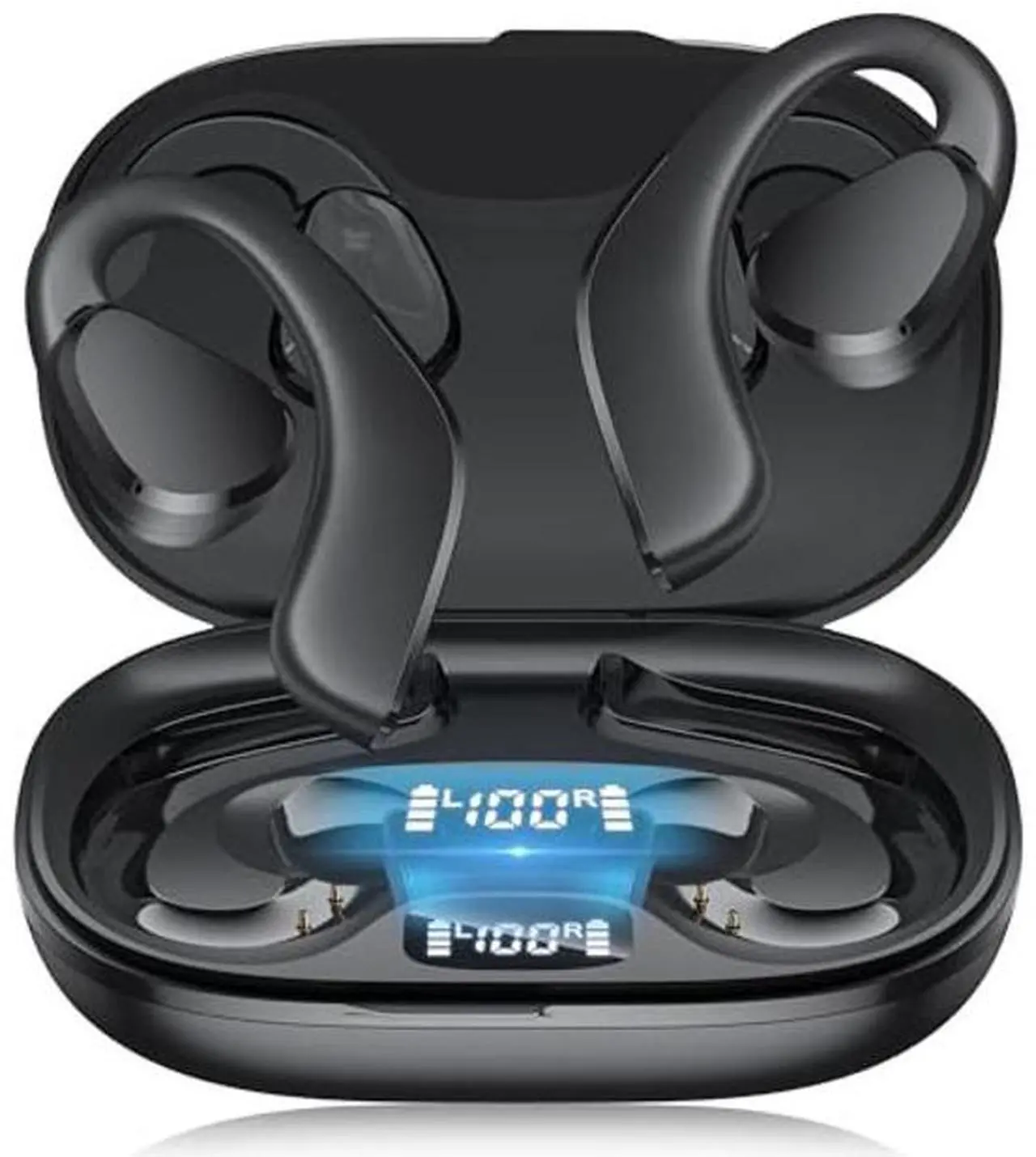 Main image of TTQ Open Ear, Open Ear True Wireless Headphones Bluetooth 5.3, Sports with Earhooks & Mic, 60H Playtime, Wireless Charging Case & LED Display, Waterproof for Running, Workout