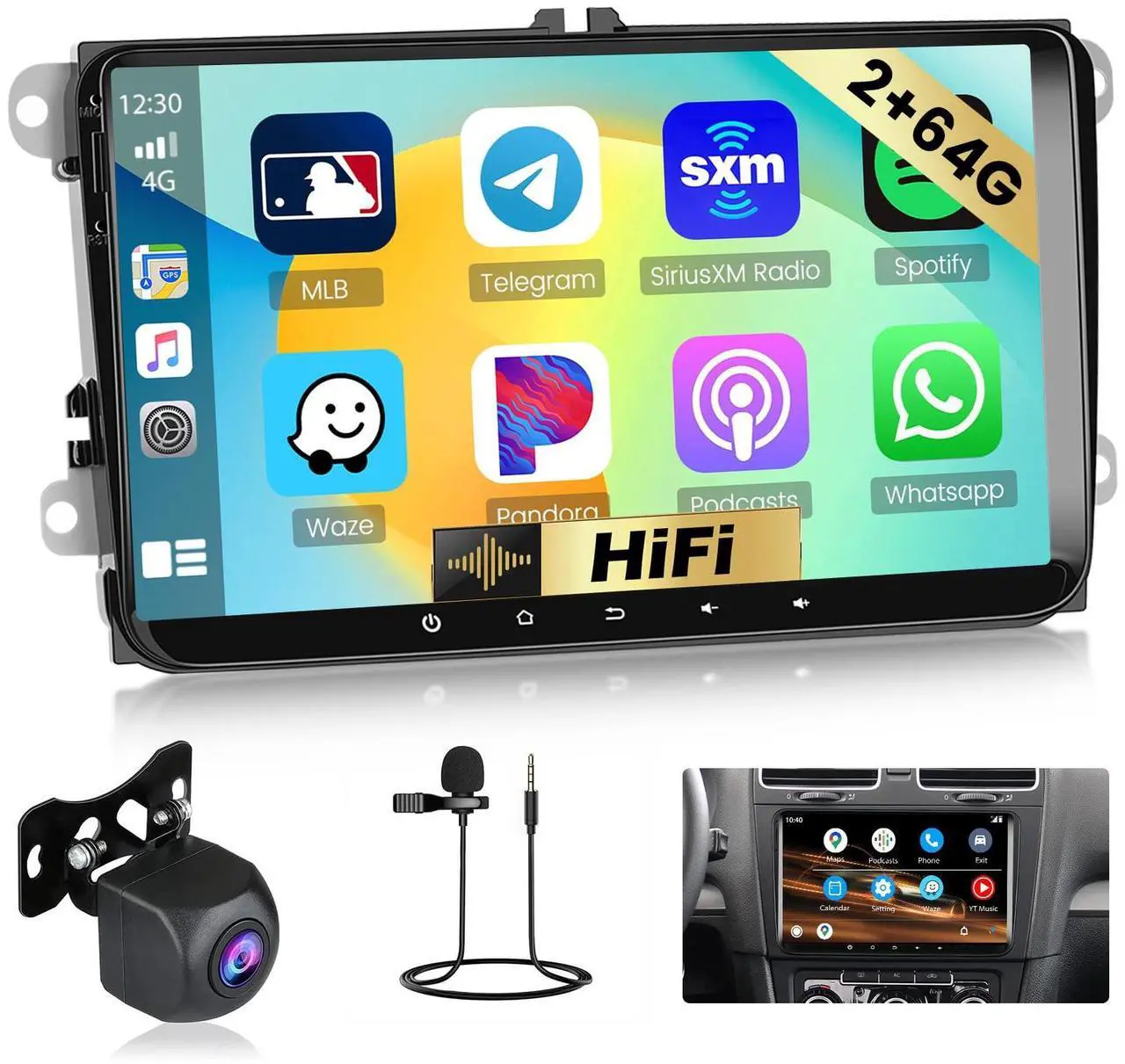 Main image of Hikity Android 13 Car Stereo for VW Seat Passat Golf Tiguann Jetta Polo Skoda Wireless Carplay, 2+64GB 9 Inch Touch Screen Android Auto for VW Car Radio with GPS Navigation WiFi Backup Camera HiFi