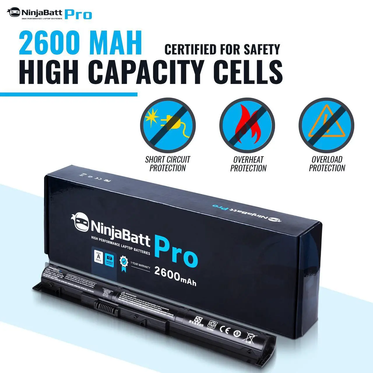 Alt view image 5 of 5 - NinjaBatt Pro Battery for HP 756743-001 V104 VI04 756744-001 756478-422 756478-851 756745-001 756479-421 756480-421 450 G2 450 G3 440 G2 15-P030NR VI04XL - Premium Cells [4 Cells/2600mAh/38Wh]