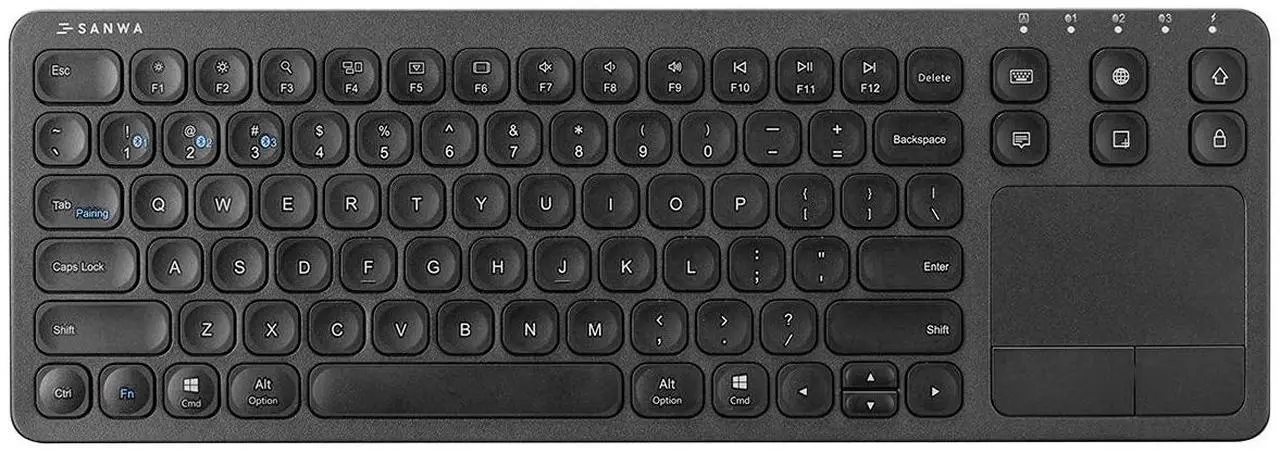 Main image of SANWA Multi Device Bluetooth Keyboard with Touchpad, Rechargeable Keypad with Trackpad for Laptop Desktop Computer PC iPad/iPhone Tablet, Compatible with MacBook, Windows, Android, iOS, Black