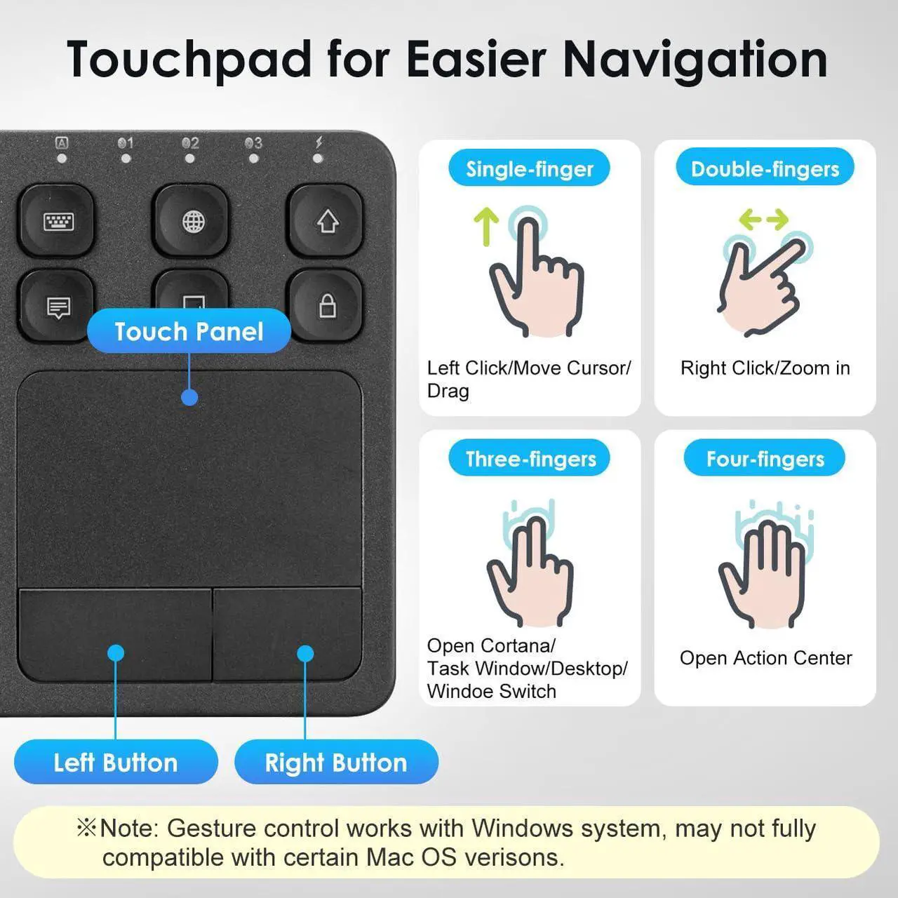 Alt view image 5 of 5 - SANWA Multi Device Bluetooth Keyboard with Touchpad, Rechargeable Keypad with Trackpad for Laptop Desktop Computer PC iPad/iPhone Tablet, Compatible with MacBook, Windows, Android, iOS, Black