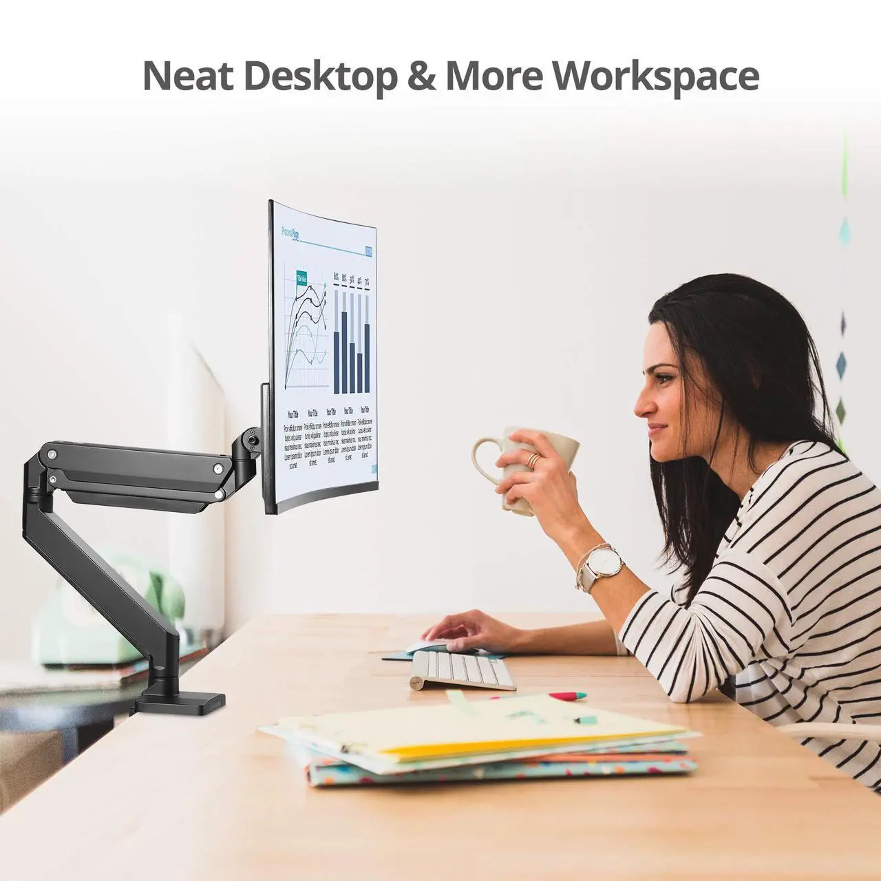 Alt view image 4 of 5 - SIIG Single Monitor Desk Mount, 17" to 43", Heavy-Duty Premium Gas Spring, Fits Flat/Curved/Ultrawide Monitor, Load 33 lbs Max, VESA 75x75 100x100, 200x200, C-Clamp and Grommet Base (CE-MT2Z11-S1)