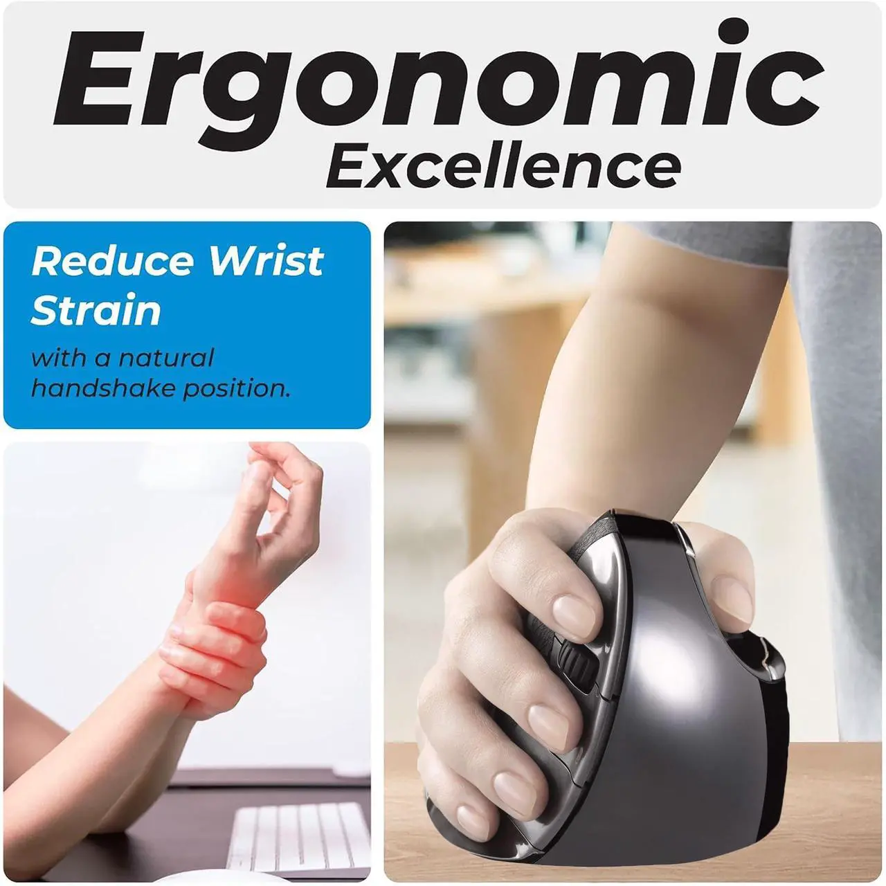 Alt view image 2 of 5 - Evoluent VMDSW Vertical Mouse 4 for Right Hand  Ergonomic Mouse Wireless USB, Helps Reduce Carpal Tunnel, Adjustable Speed & Programmable Buttons, Vertical Ergonomic Wired Mouse, Gaming & Office Use
