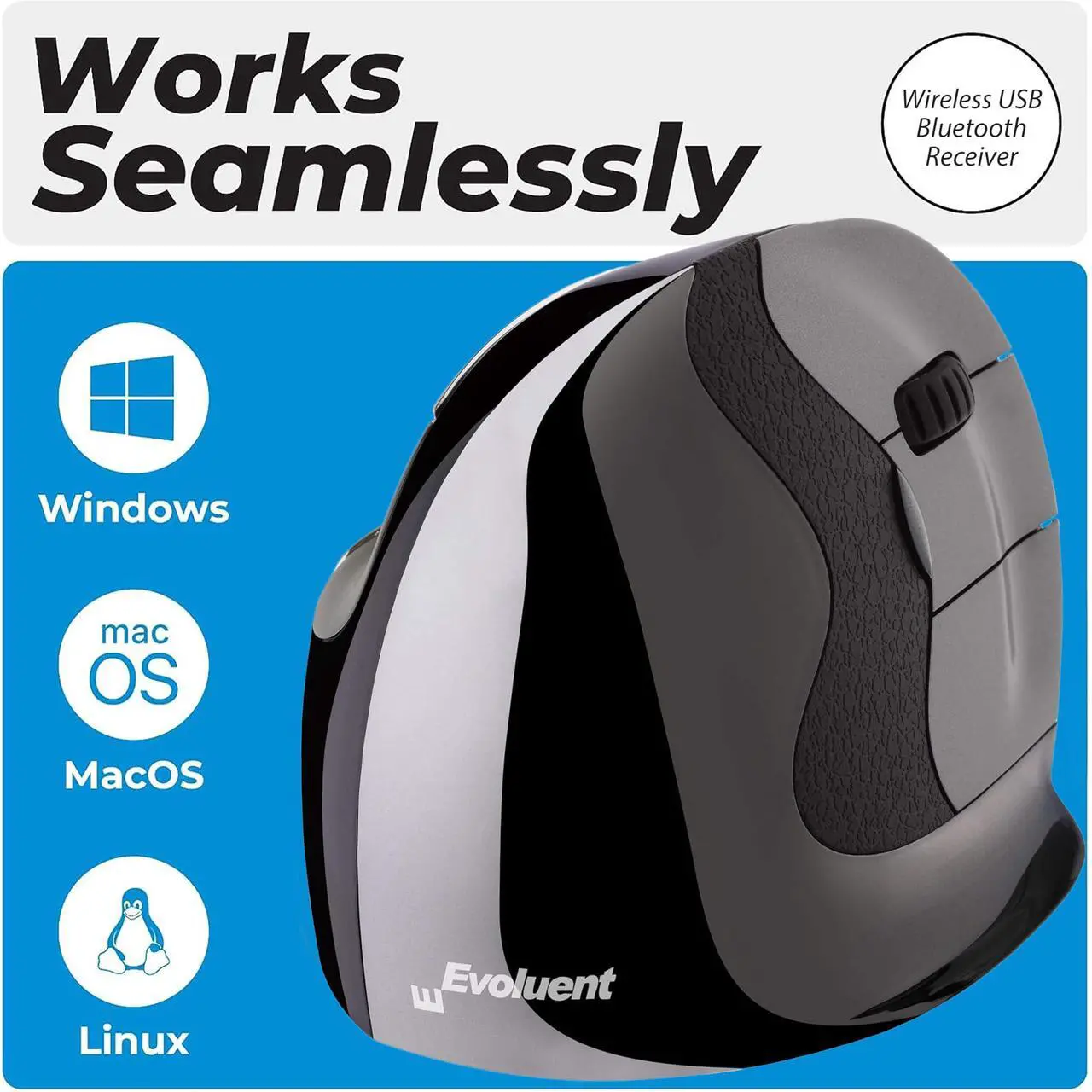 Alt view image 3 of 5 - Evoluent VMDSW Vertical Mouse 4 for Right Hand  Ergonomic Mouse Wireless USB, Helps Reduce Carpal Tunnel, Adjustable Speed & Programmable Buttons, Vertical Ergonomic Wired Mouse, Gaming & Office Use