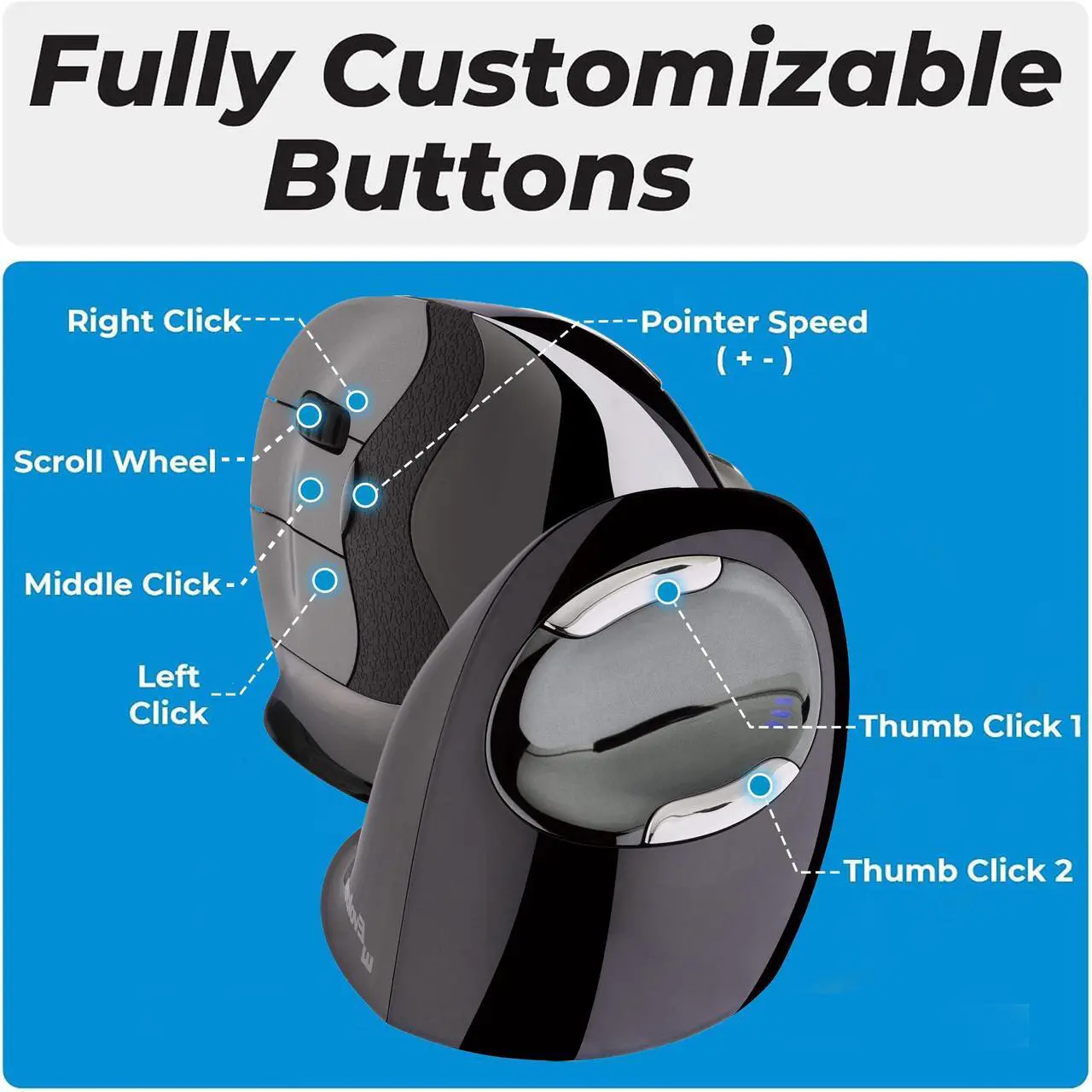Alt view image 5 of 5 - Evoluent VMDSW Vertical Mouse 4 for Right Hand  Ergonomic Mouse Wireless USB, Helps Reduce Carpal Tunnel, Adjustable Speed & Programmable Buttons, Vertical Ergonomic Wired Mouse, Gaming & Office Use