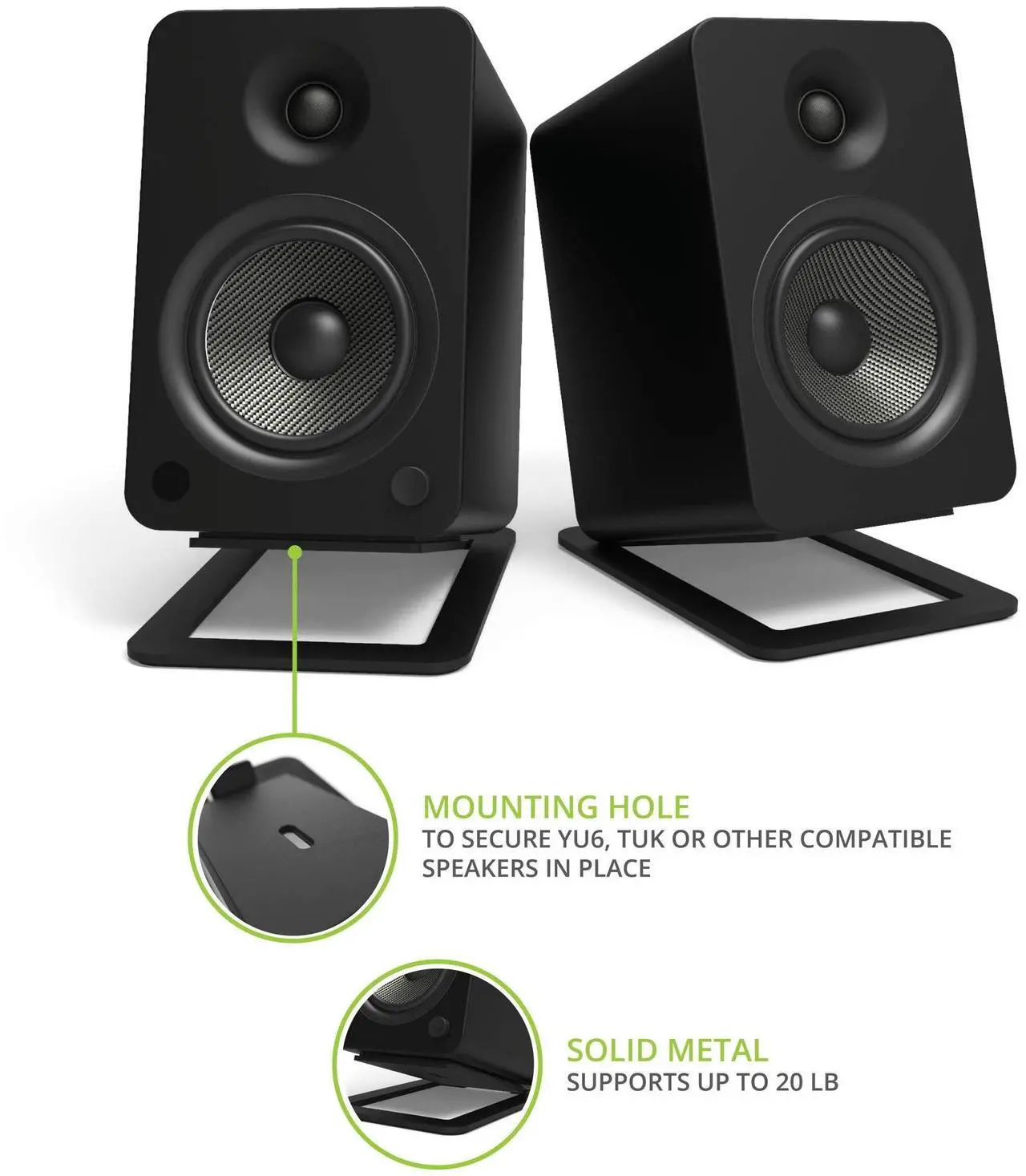 Alt view image 3 of 5 - Kanto S6 Tilted Desktop Speaker Stands for Large Bookshelf Speakers & Full-Size 5-7 Studio Monitors | Supports 20 lbs | Damping Foam Padding | ¼-20 Mounting | Pair | Black