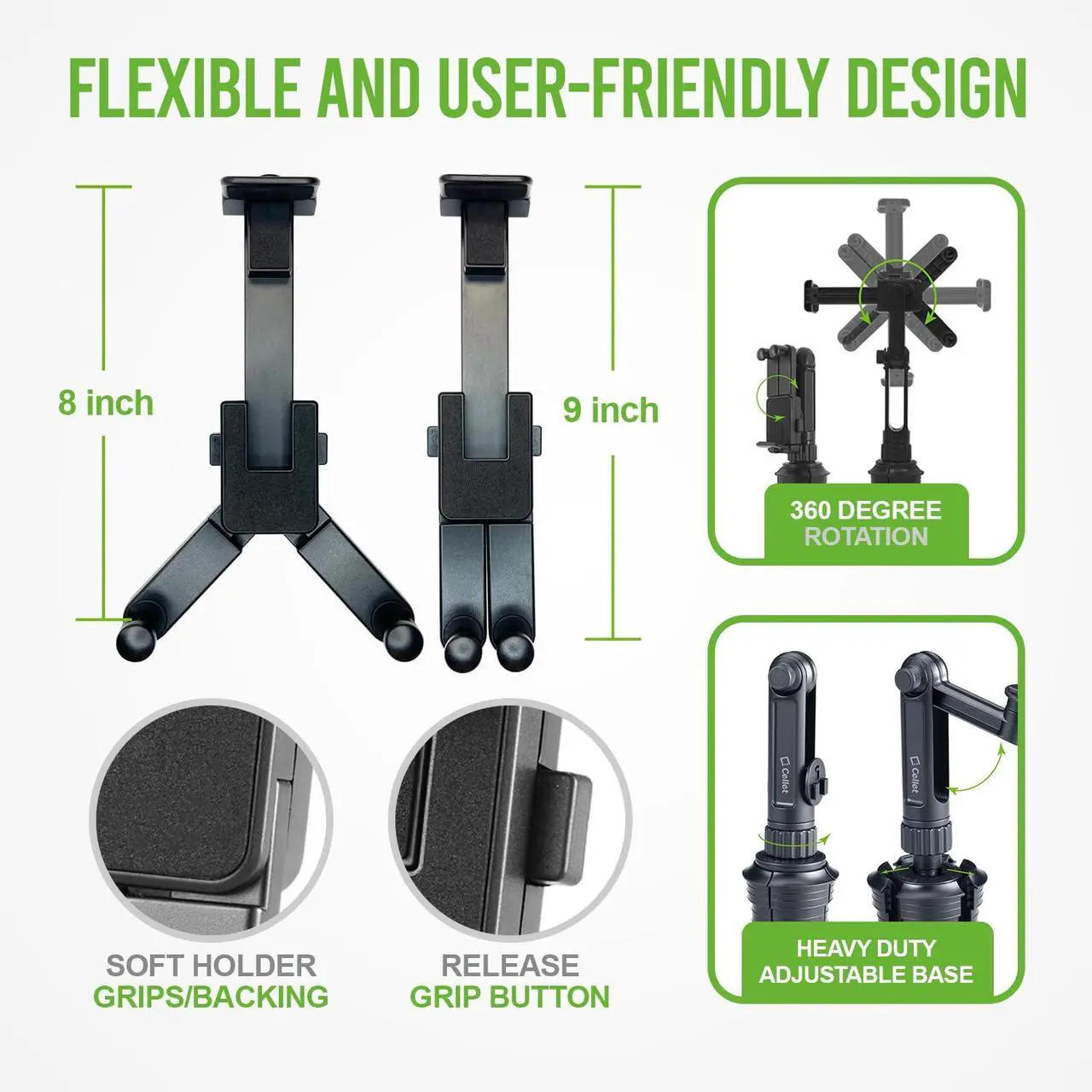 Alt view image 5 of 5 - Universal Car Cup Holder Tablet Mount  Adjustable Gooseneck Stand for iPad, Galaxy, Kindle, Smartphones & More  Stable Base Fits Cup Holders 2.5"-4" for Front & Back Seat Use