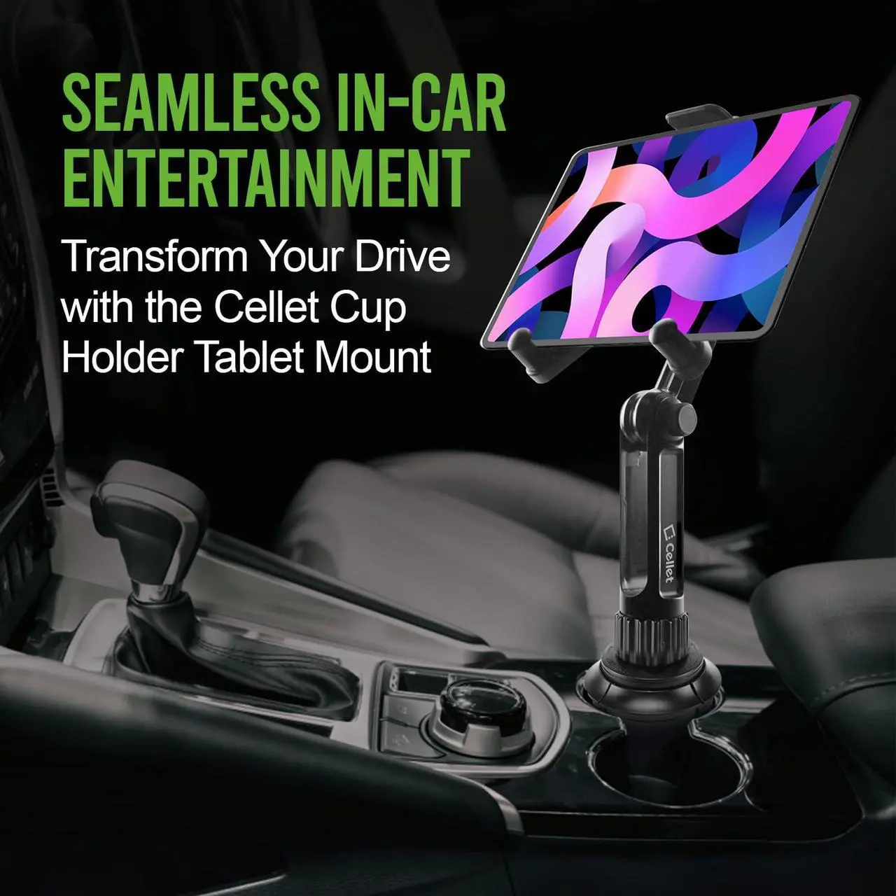 Alt view image 3 of 5 - Universal Car Cup Holder Tablet Mount  Adjustable Gooseneck Stand for iPad, Galaxy, Kindle, Smartphones & More  Stable Base Fits Cup Holders 2.5"-4" for Front & Back Seat Use