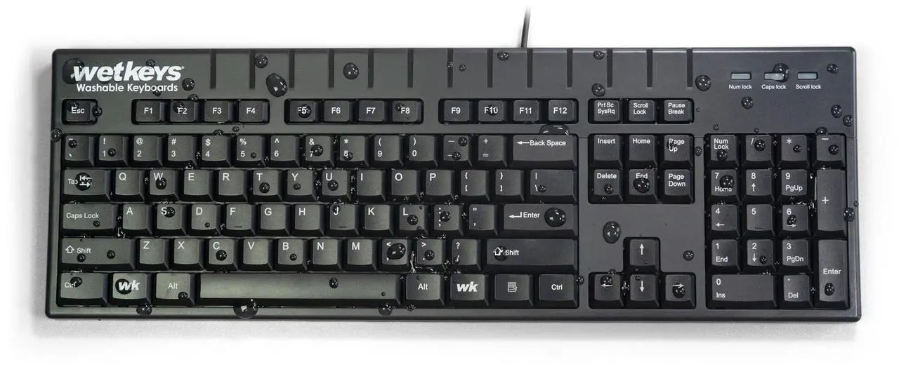 Main image of WetKeys Professional-Grade Full-Size ABS Plastic Washable Keyboard with 10-Key Number-pad (USB) (Black) | KBWKABS104-BK