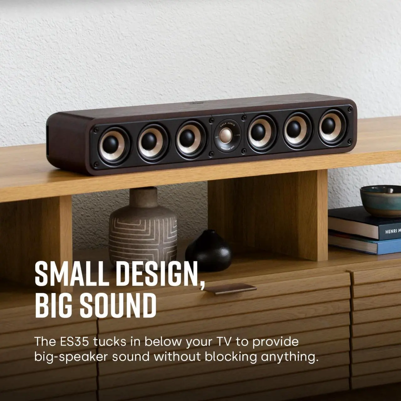 Alt view image 2 of 5 - Polk Signature Elite ES35 Slim Center Channel Speaker - Hi-Res Audio Certified, Dolby Atmos & DTS:X Compatible, 1" Tweeter & (6) 3" Woofers, Dual Power Port for Effortless Bass, Stunning Black
