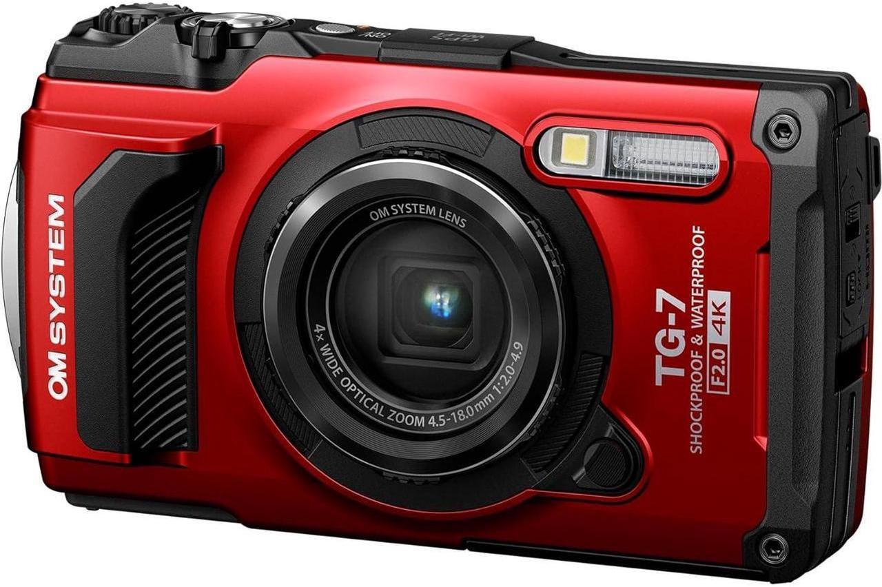 OM System Tough TG-7 (Red): 4K Video Recording in Underwater and Rugged Adventure Camera , and Featuring with Advanced Shooting Modes and Built-in GPS.