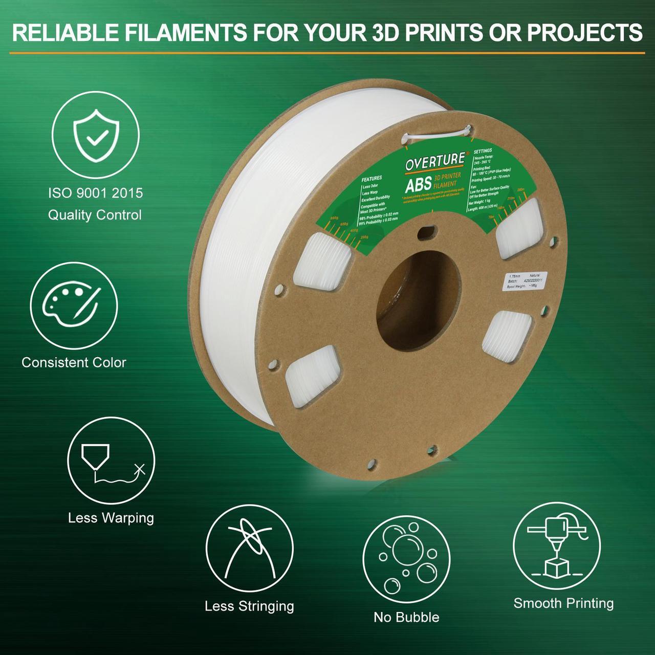 Alt view image 5 of 7 - OVERTURE ABS Filament 1.75mm, ABS 1kg Spool (2.2lbs),3D Printer Filament,Dimensional Accuracy +/- 0.03 mm, Fit Most FDM Printer (Natural)