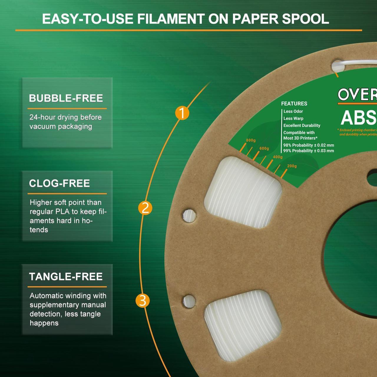 Alt view image 3 of 7 - OVERTURE ABS Filament 1.75mm, ABS 1kg Spool (2.2lbs),3D Printer Filament,Dimensional Accuracy +/- 0.03 mm, Fit Most FDM Printer (Natural)