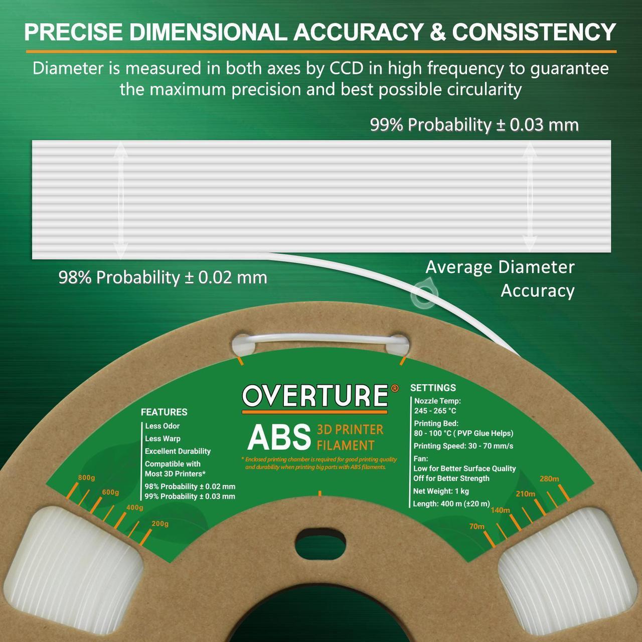 Alt view image 2 of 7 - OVERTURE ABS Filament 1.75mm, ABS 1kg Spool (2.2lbs),3D Printer Filament,Dimensional Accuracy +/- 0.03 mm, Fit Most FDM Printer (Natural)