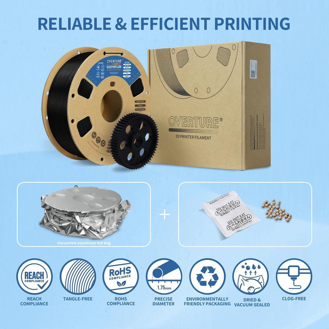 Alt view image 6 of 7 - OVERTURE Nylon Filament 1.75mm 3D Printer Filament, Polyamide (PA) 1kg Spool (2.2lbs), Dimensional Accuracy +/- 0.03 mm, Fit Most FDM Printer (Black)