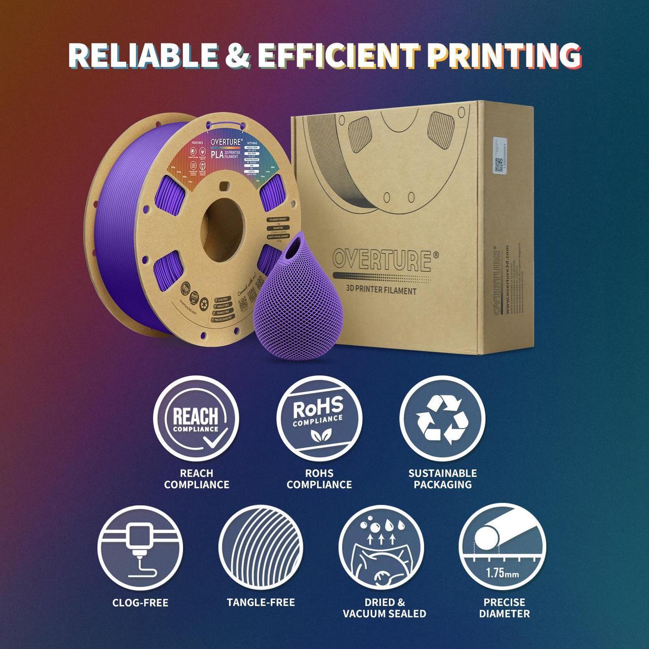Alt view image 6 of 7 - OVERTURE PLA Filament 1.75mm PLA 3D Printer Filament, 1kg Cardboard Spool (2.2lbs), Dimensional Accuracy +/- 0.03mm, Fit Most FDM Printer (Purple)
