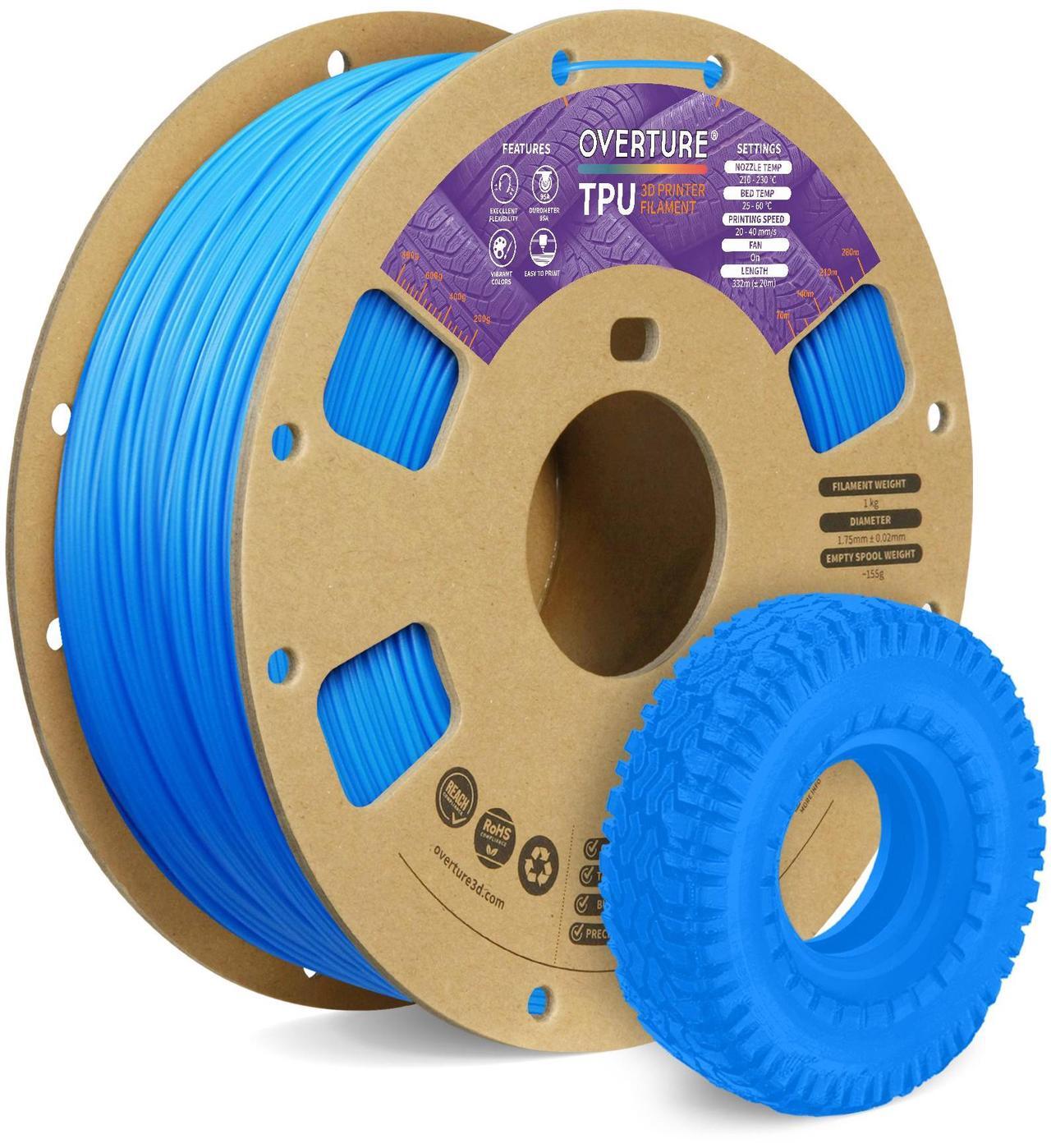 Main image of OVERTURE TPU Filament 1.75mm Flexible TPU Roll, Soft 3D Printer Consumables, 1kg Spool (2.2 lbs), Dimensional Accuracy +/- 0.03 mm (Digital Blue)