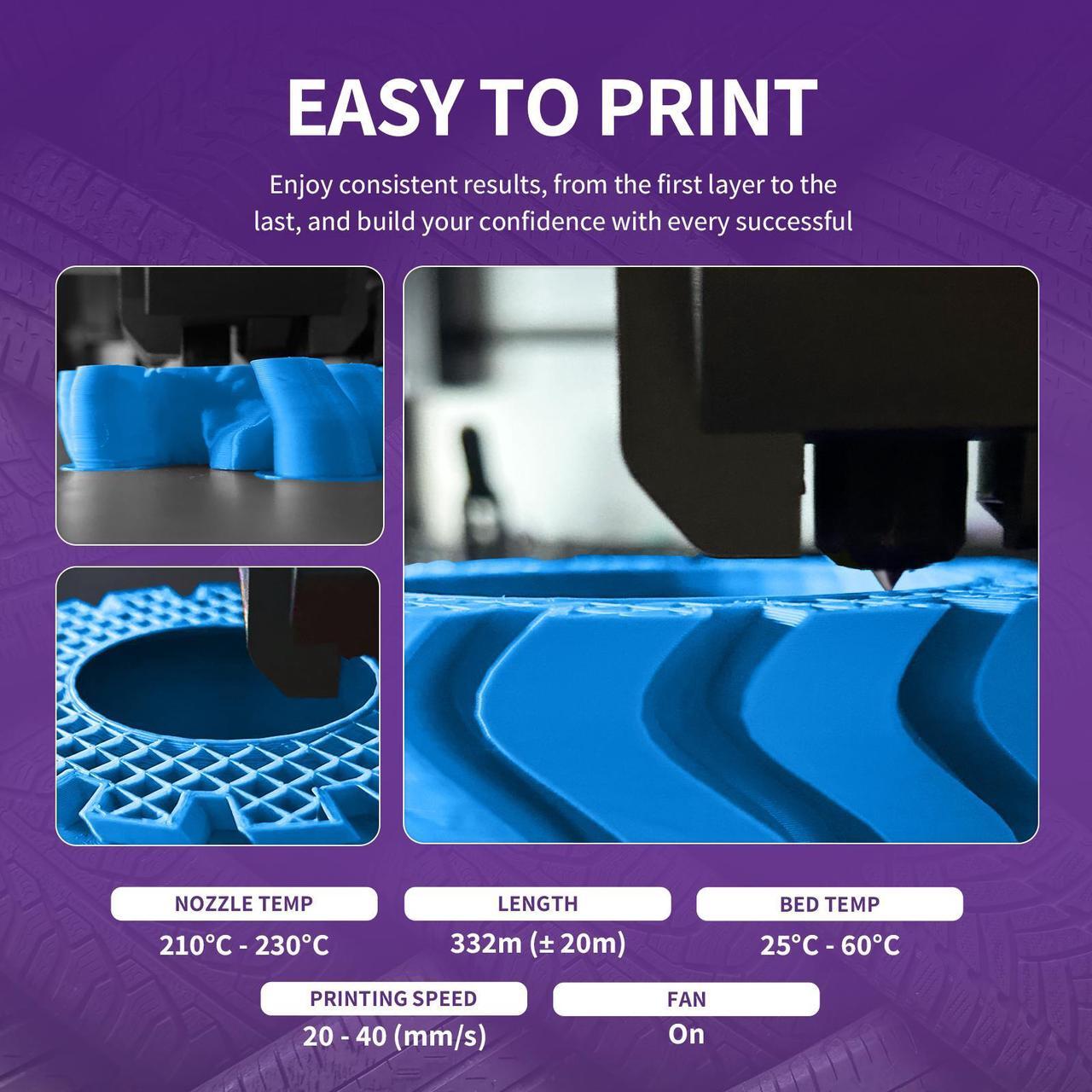Alt view image 5 of 7 - OVERTURE TPU Filament 1.75mm Flexible TPU Roll, Soft 3D Printer Consumables, 1kg Spool (2.2 lbs), Dimensional Accuracy +/- 0.03 mm (Digital Blue)