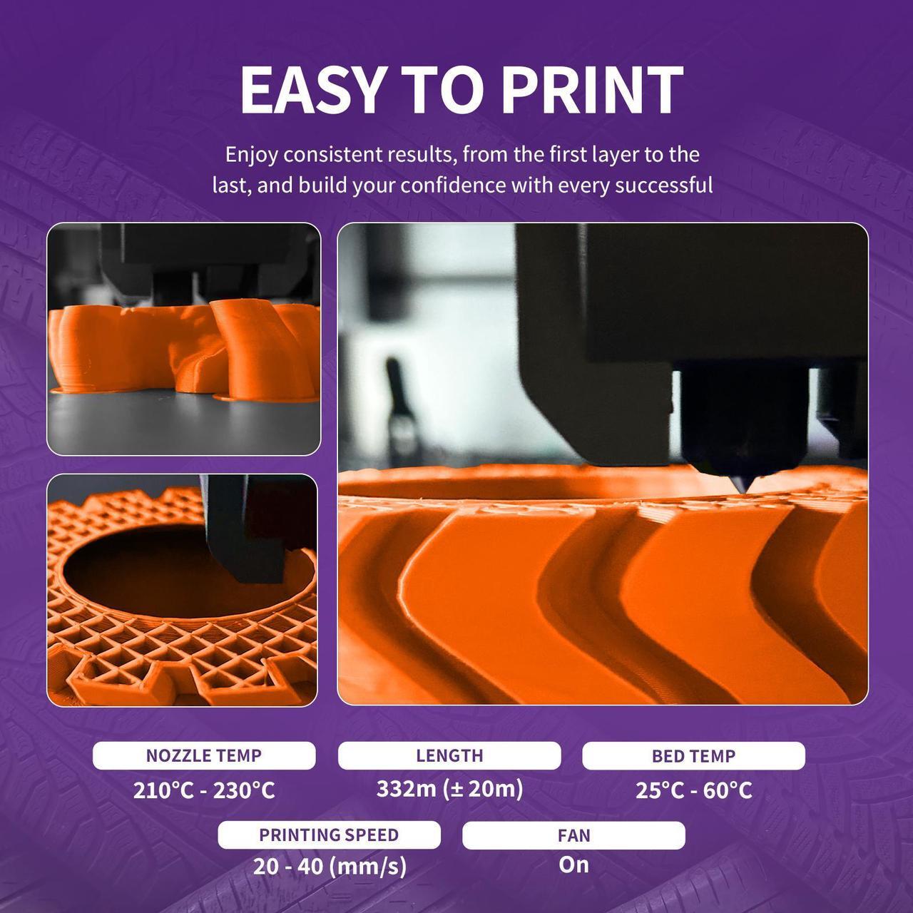 Alt view image 5 of 7 - OVERTURE TPU Filament 1.75mm Flexible TPU Roll, Soft 3D Printer Consumables, 1kg Spool (2.2 lbs), Dimensional Accuracy +/- 0.03 mm (Orange)