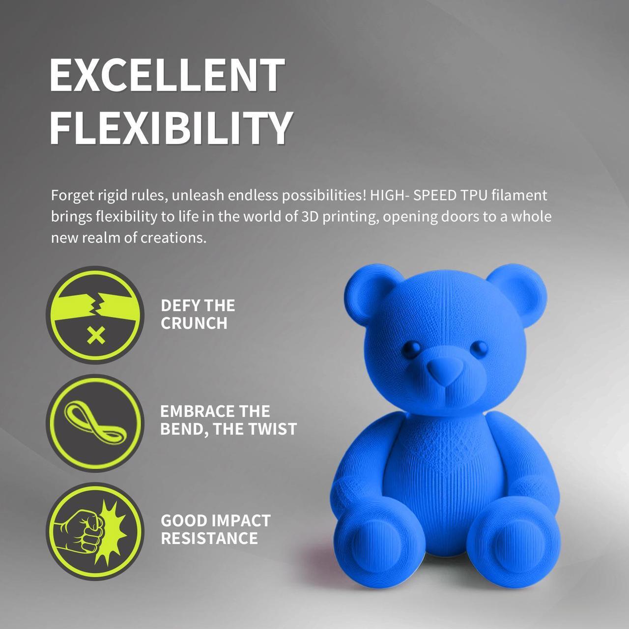 Alt view image 4 of 7 - OVERTURE TPU High Speed Filament 1.75mm Flexible 95A TPU Roll, 3D Printer Filament,Dimensional Accuracy +/- 0.03 mm, Fit Most FDM Printer Translucent (HS TPU Translucent Blue)