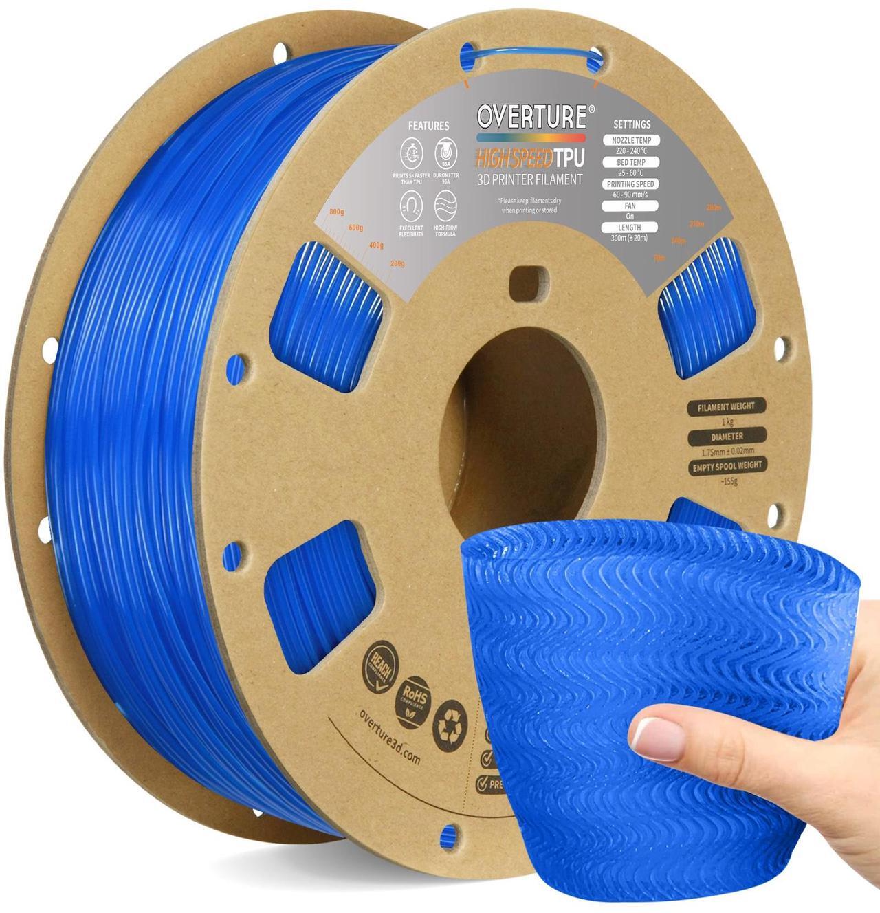 Main image of OVERTURE TPU High Speed Filament 1.75mm Flexible 95A TPU Roll, 3D Printer Filament,Dimensional Accuracy +/- 0.03 mm, Fit Most FDM Printer Translucent (HS TPU Translucent Blue)