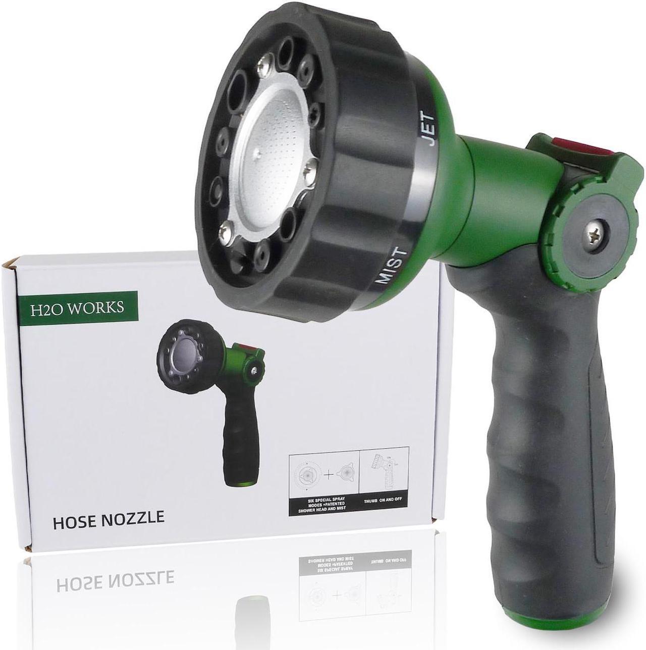 Alt view image 2 of 7 - H2O WORKS Garden Hose Nozzle Thumb Control Heavy Duty Metal Water Nozzle with Adjustable Watering Patterns High Pressure Hose Nozzle Sprayer, Pefect for Car Washing and Pets Showering
