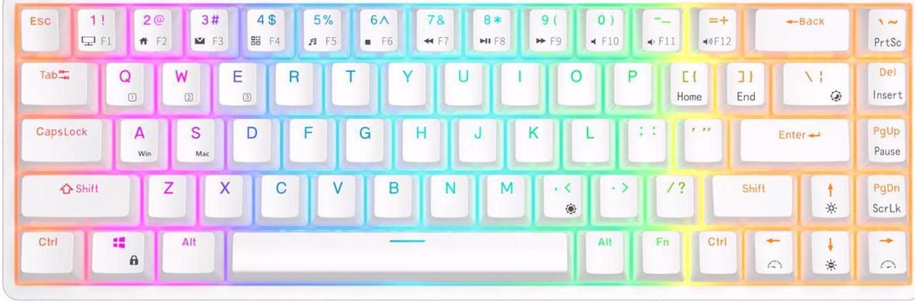 RK ROYAL KLUDGE RK G68 2.4Ghz Wireless/Bluetooth/Wired 65% Mechanical Keyboard Hot Swappable Gaming Keyboard for Win/Mac Blue Switch White