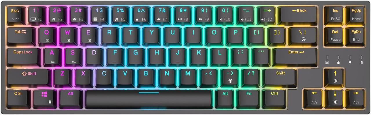 RK Royal Kludge RK871/RK68 Plus 2.4G Wireless Bluetooth Mechanical Keyboard 68 Keys 65% RGB Backlight Hot Swappable Gaming Keyboard Red Switch Black