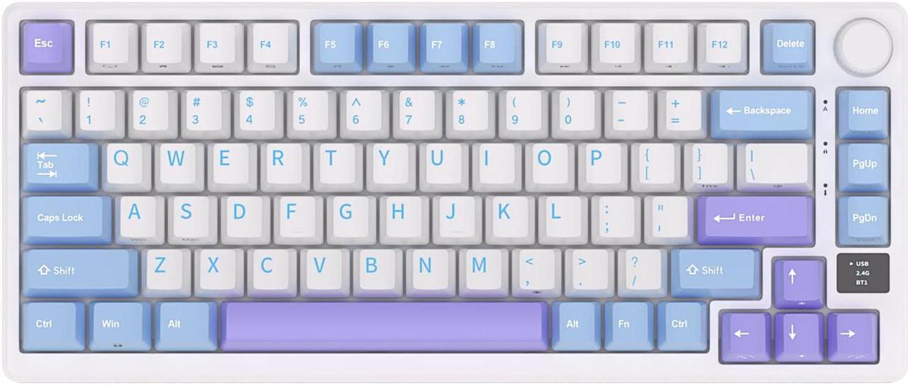 Alt view image 7 of 7 - RK ROYAL KLUDGE M75 Mechanical Keyboard 2.4GHz/Bluetooth/USB-C Wired Gaming Keyboard 75% Layout 81 Keys Gasket Mounted with OLED Smart Display & Knob, RGB Backlit Hot-Swappable Blue Switch Blue Color