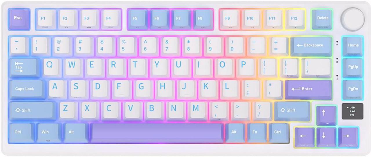 Alt view image 3 of 7 - RK ROYAL KLUDGE M75 Mechanical Keyboard 2.4GHz/Bluetooth/USB-C Wired Gaming Keyboard 75% Layout 81 Keys Gasket Mounted with OLED Smart Display & Knob, RGB Backlit Hot-Swappable Blue Switch Blue Color