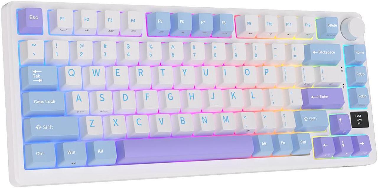 Alt view image 2 of 7 - RK ROYAL KLUDGE M75 Mechanical Keyboard 2.4GHz/Bluetooth/USB-C Wired Gaming Keyboard 75% Layout 81 Keys Gasket Mounted with OLED Smart Display & Knob, RGB Backlit Hot-Swappable Blue Switch Blue Color