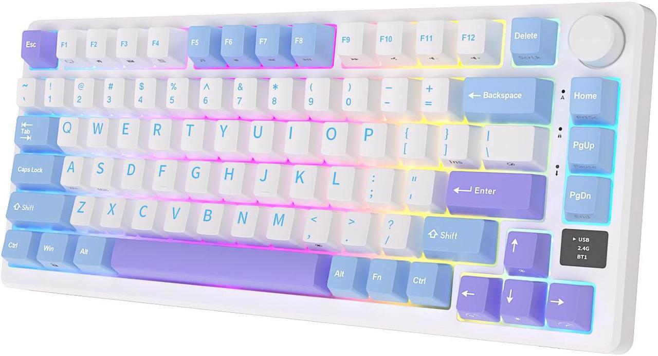 Main image of RK ROYAL KLUDGE M75 Mechanical Keyboard 2.4GHz/Bluetooth/USB-C Wired Gaming Keyboard 75% Layout 81 Keys Gasket Mounted with OLED Smart Display & Knob, RGB Backlit Hot-Swappable Blue Switch Blue Color