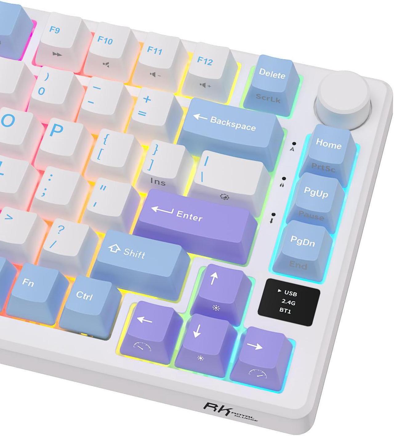 Alt view image 6 of 7 - RK ROYAL KLUDGE M75 Mechanical Keyboard 2.4GHz/Bluetooth/USB-C Wired Gaming Keyboard 75% Layout 81 Keys Gasket Mounted with OLED Smart Display & Knob, RGB Backlit Hot-Swappable Blue Switch Blue Color