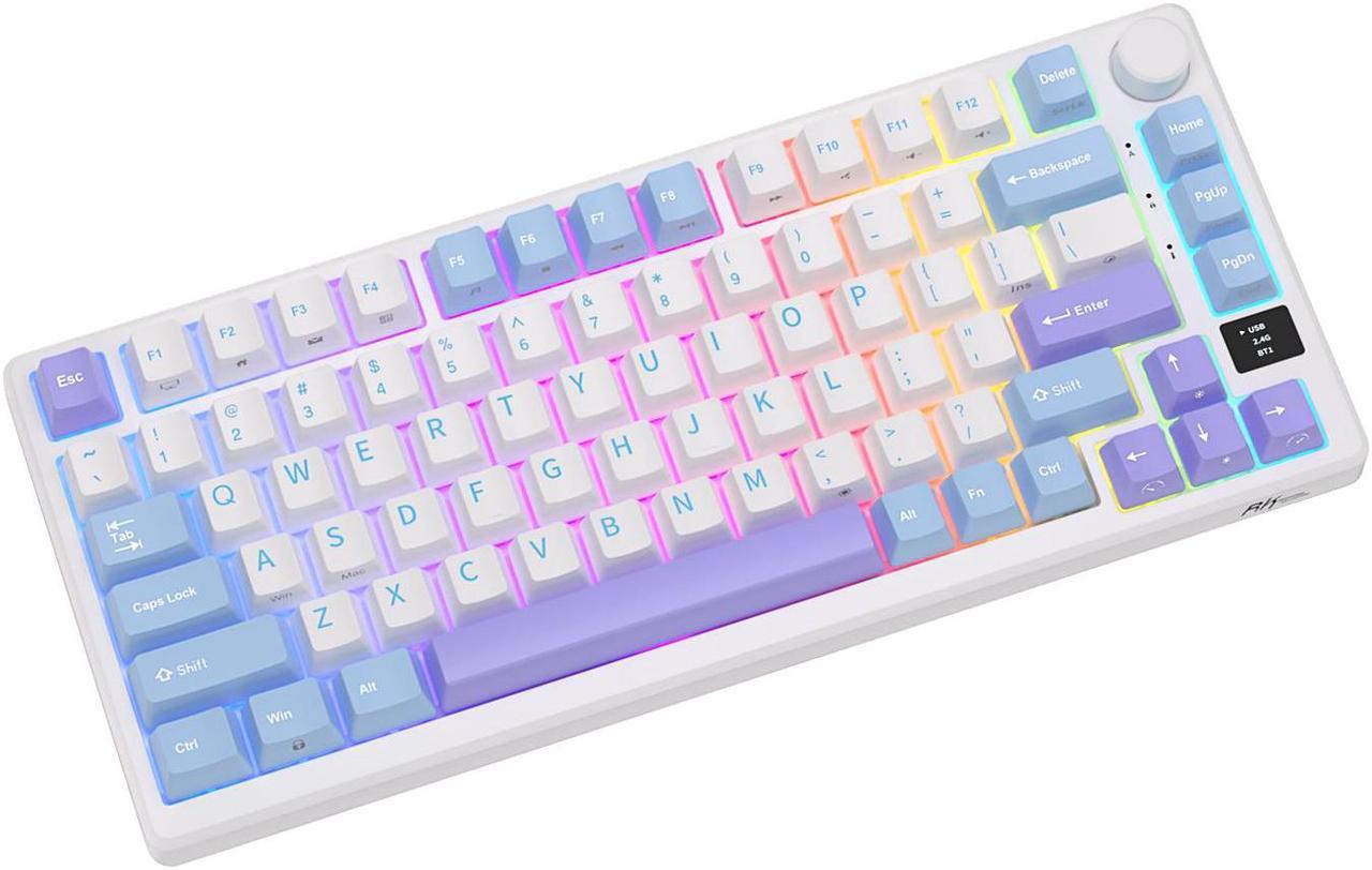 Alt view image 4 of 7 - RK ROYAL KLUDGE M75 Mechanical Keyboard 2.4GHz/Bluetooth/USB-C Wired Gaming Keyboard 75% Layout 81 Keys Gasket Mounted with OLED Smart Display & Knob, RGB Backlit Hot-Swappable Blue Switch Blue Color