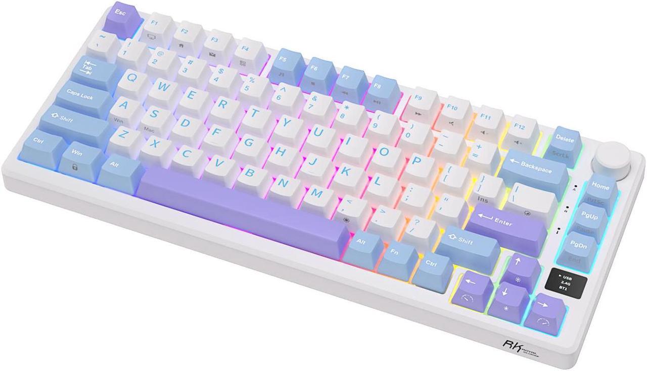 Alt view image 5 of 7 - RK ROYAL KLUDGE M75 Mechanical Keyboard 2.4GHz/Bluetooth/USB-C Wired Gaming Keyboard 75% Layout 81 Keys Gasket Mounted with OLED Smart Display & Knob, RGB Backlit Hot-Swappable Blue Switch Blue Color