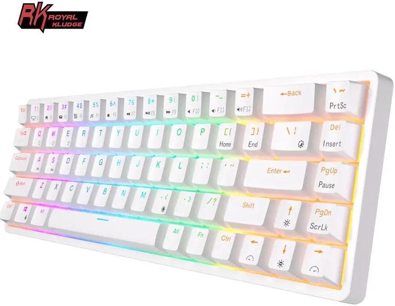 RK ROYAL KLUDGE RK837 65% Mechanical Gaming Keyboard Bluetooth 2.4G Wired White Keyboard 3 USB Ports 3150mAh Large Battery 68Keys RGB Wireless Computer Keyboard for PC Mac Windows Brown Switch