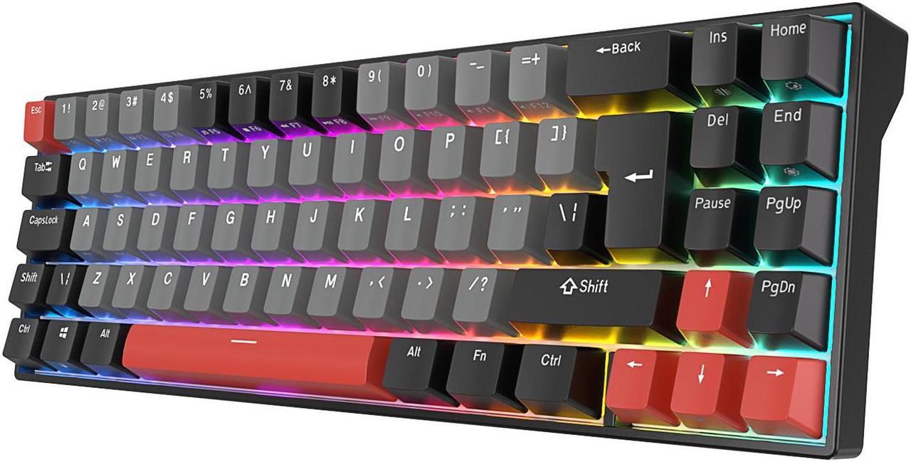 RK ROYAL KLUDGE RK71 Mechanical Gaming Keyboard 70% Layout Compact Small Keyboard Hot-Swappable Custom Keyboard 2.4G/Bluetooth5.0/USB-C Wired Keyboard Programmable Macro RGB Backlit Keyboard