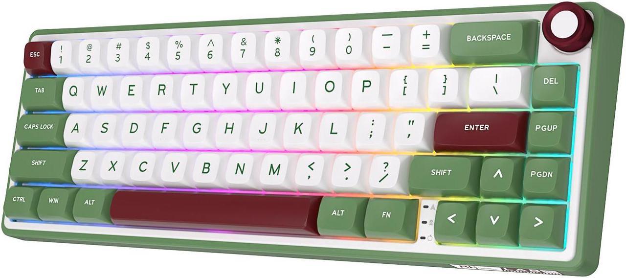 RK ROYAL KLUDGE R65 Wired Gaming Keyboard with Volume Knob and QMK & ViA, 60% RGB Backlit Mechanical Keyboard Gasket Mount with PBT Keycaps, MDA Profile, 66 Keys Hot Swappable Chartreuse Switch