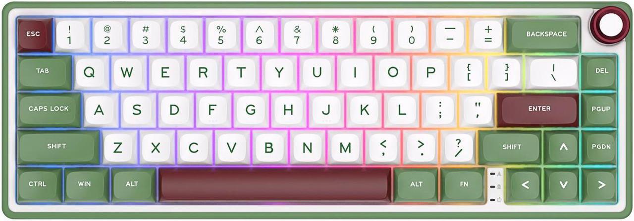 Main image of RK ROYAL KLUDGE R65 Wired Gaming Keyboard with Volume Knob and QMK & ViA RGB Backlit Mechanical Keyboard Gasket Mount with PBT Keycaps, MDA Profile, 66 Keys Hot Swappable Chartreuse Switch